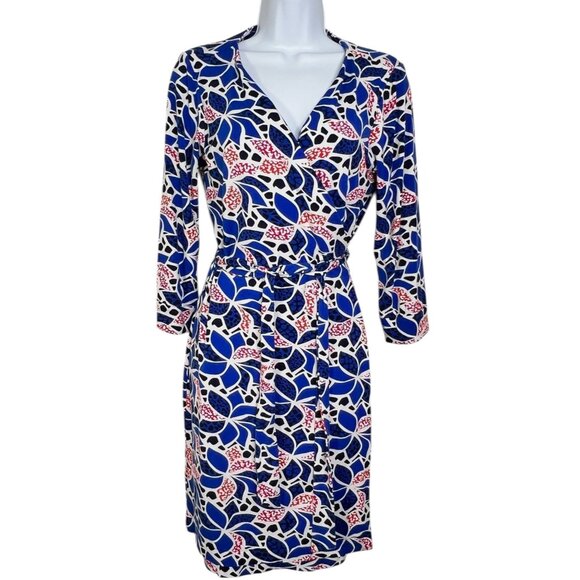 Diane Von Furstenberg DVF Julian Two Wrap Dress Blue Printed Viscose 10 - Picture 2 of 11